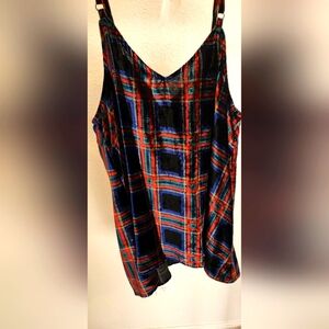 Plaid Velvet Spaghetti Strap Top Torrid 2X dark plaid green red blue